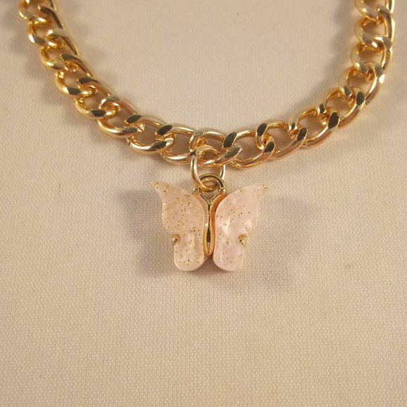 Gold Plated Charm Chain Bracelet + Butterfly Charm Women's Party Gift - Picture 2 of 3